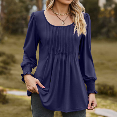 Casual Solid Color Ruched O Neck Tops Casual Solid Color Ruched O Neck Tops