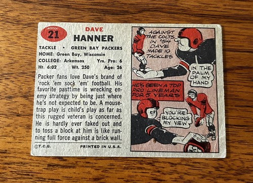 1957 Topps Football # 21 Dave Hanner Green Bay Packers - Picture 2 of 2