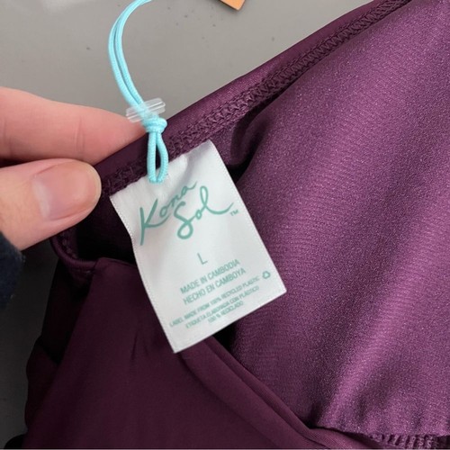 Kona Sol Purple Faux Wrap Halter Bikini Top L - 第 5/6 張圖片