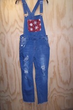 Women's Denim Distressed Bib Overalls Blue Wash Size Small