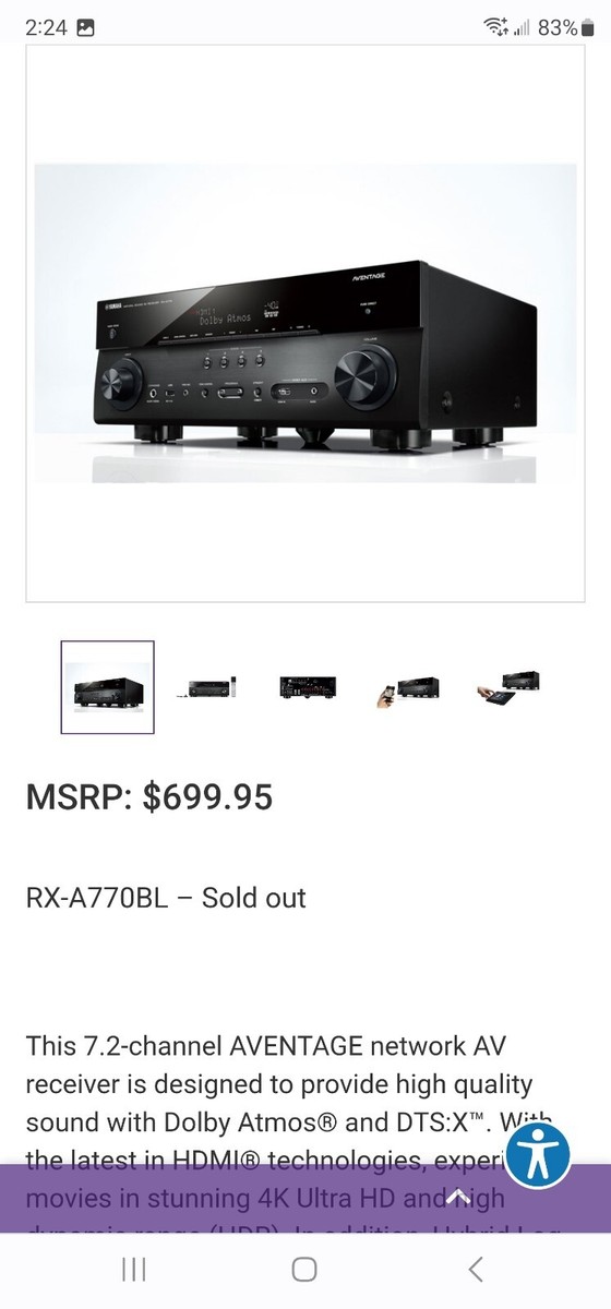 Yamaha AVENTAGE RX-A860 7.2 Channels 4k Ultra HD AV Receiver