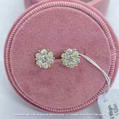 2.00Ct Lab Created Diamond Flower Stud Earrings 14K Yellow Gold Finish