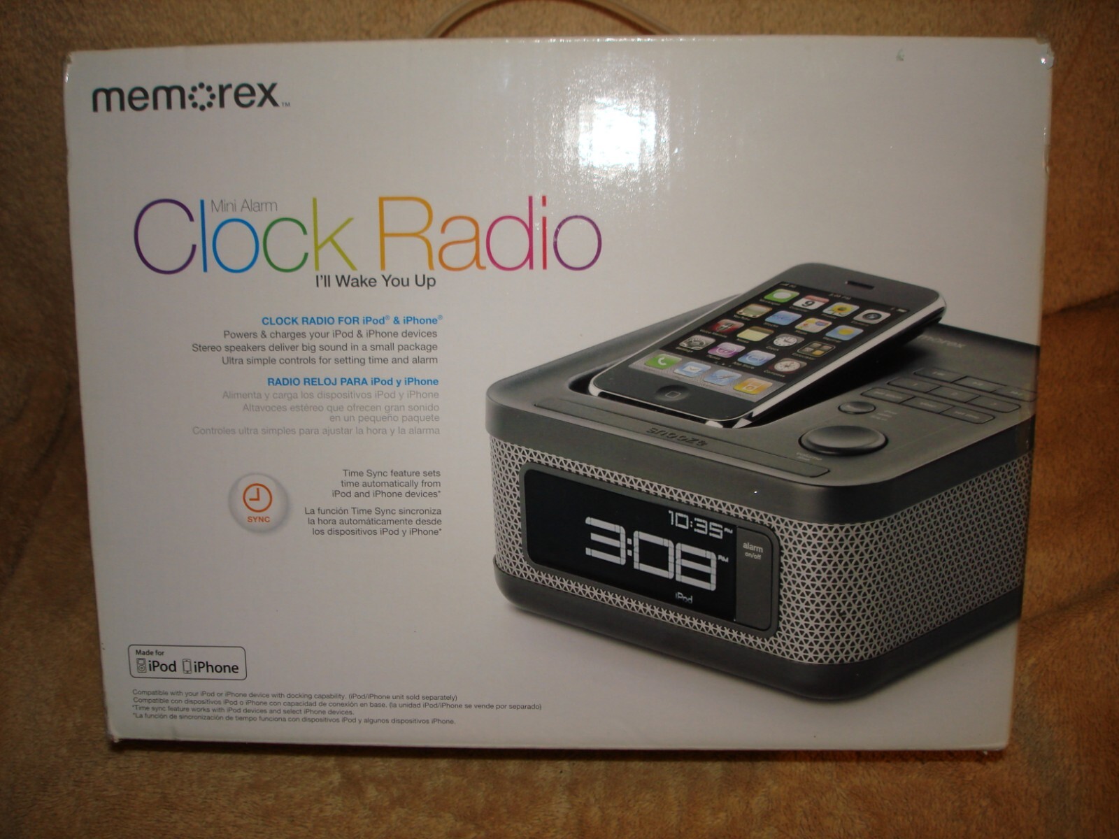 MEMOREX MINI ALARM CLOCK RADIO FOR IPOD & IPHONE NEW