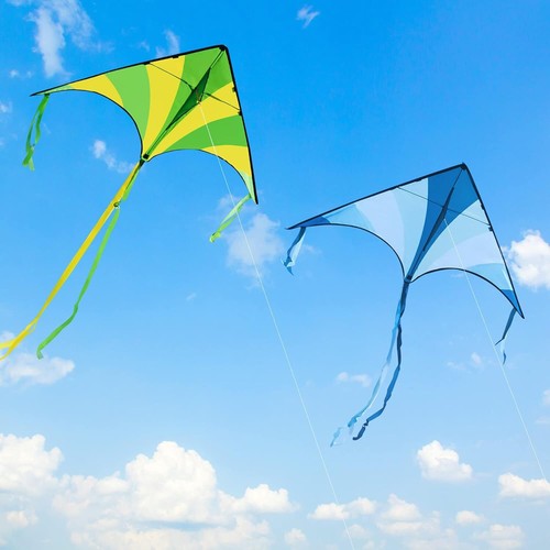 3 Packs Large Delta Kite Green, Blue and Rainbow, Easy to Fly Huge Kites for Kid - Picture 2 of 7