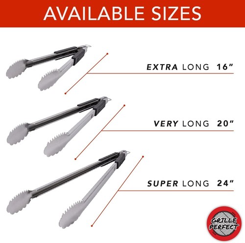 Super Long 24-Inch Grill Tongs with Locking Ring for Easy Storage - Heavy Duty - Picture 8 of 9