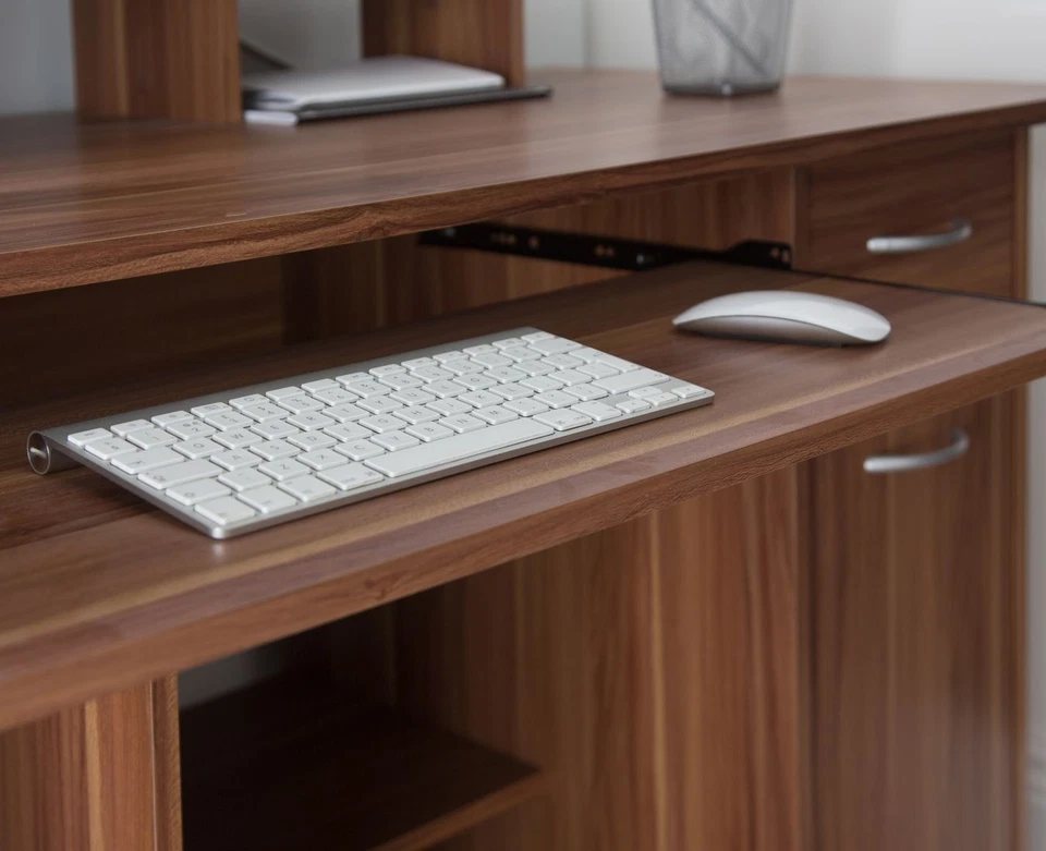Alphason San Diego Workstation with Cupboard - Walnut - Image 2 of 4