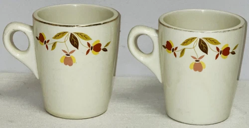 2 Vintage Hall China AUTUMN LEAF 3 3/4" MUGS