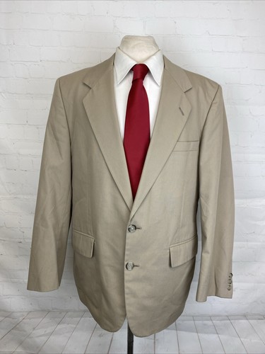 Spring/Summer Hardy Amies Men's Beige Solid Cotton Blend Blazer 42R $595