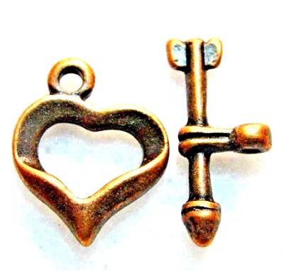 10Sets Tibetan Antique Copper HEART & ARROW Toggle Clasps Hooks Findings C365