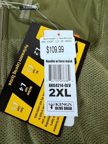 King's Camo Men's XKG Covert Hunting Hoodie 1/2 zip Sz. 2XL New Olive XKG4214 - Picture 11 of 13