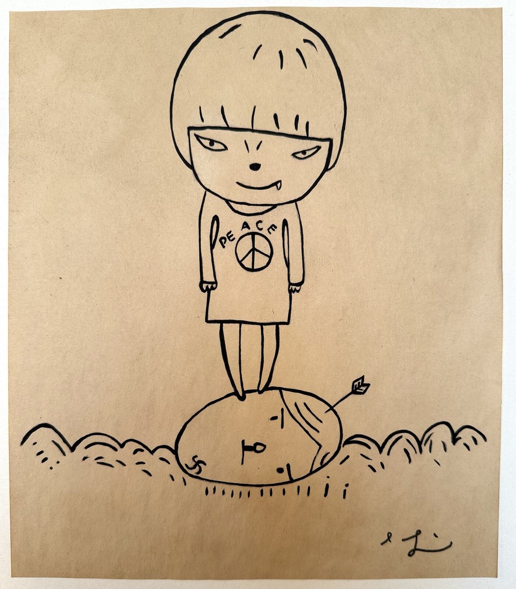 Yoshitomo Nara (Handmade) Drawing On old Paper Signed