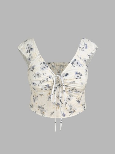 NEW CIDER FLORAL SMOCKED KNOTTED CROP TOP CURVE & PLUS 4X 22 24