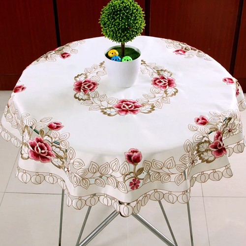 White Vintage Embroidered Christmas Tablecloth Square Round Table Topper Wedding - Picture 16 of 58