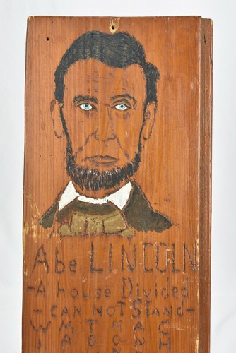 Vintage ABRAHAM LINCOLN Handmade Painted Wood Plaque A House Divided - Picture 3 of 9