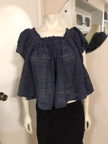 Free People Women's Blue Lacy Fabric 'Thrills and Frills' Off The Shoulder Top S - Picture 3 of 7