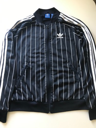 Adidas Originals Firebird Black pinstripe Track Top Jacket - retro style-Size 10 - Afbeelding 1 van 12