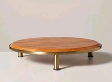 Hearth and Hand with Magnolia 12" Wood & Brass Round Footed Serving Stand
