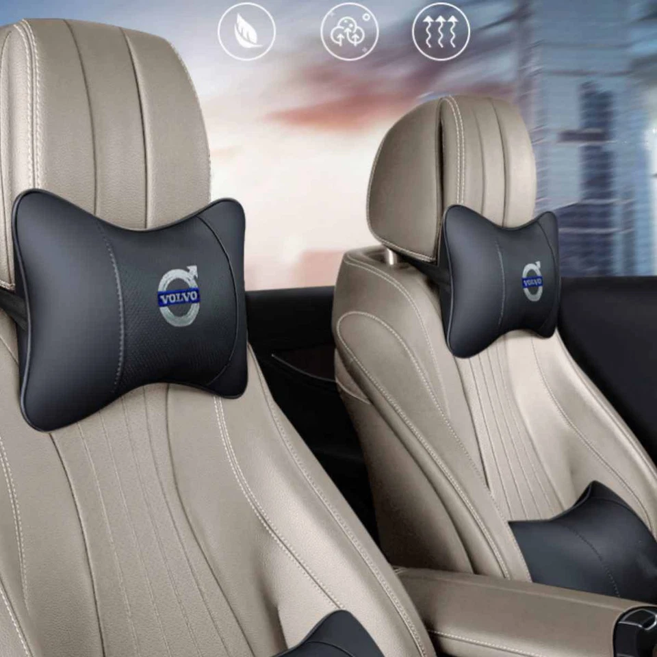 2Pcs Car Seat Headrest Neck Cushion Pillow Neck Supportor For Volvo Leather - Imagem 2 de 4