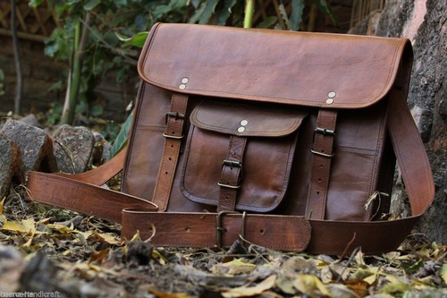 New Men's Brown Genuine Leather Laptop Messenger Shoulder Briefcase Satchel Bag - Picture 2 of 5