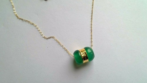 Necklace New Gold Yellow 18 Carat With Pendant Jade Green And Gold 24 Carat - Picture 7 of 10