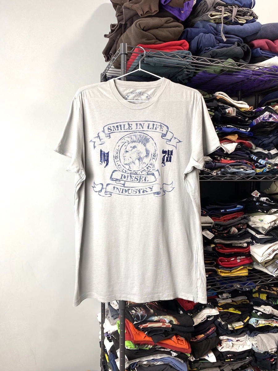Y2K Vintage Diesel Punk Tee Shirt Archive Gray XL Size