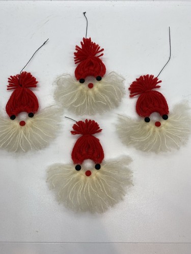 Midcentury Vintage Yarn Santa Faces Crafts Ornaments - Picture 3 of 3