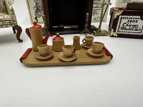 Dollhouse Furniture Lot Clock Sewing Machine Land Chest Fireplace Chair Vintage - Picture 11 of 14