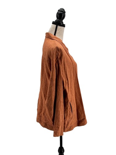 Eileen Fisher Womens Shirt Jacket Orange XL Organic Linen Button Front Collared - Picture 3 of 6