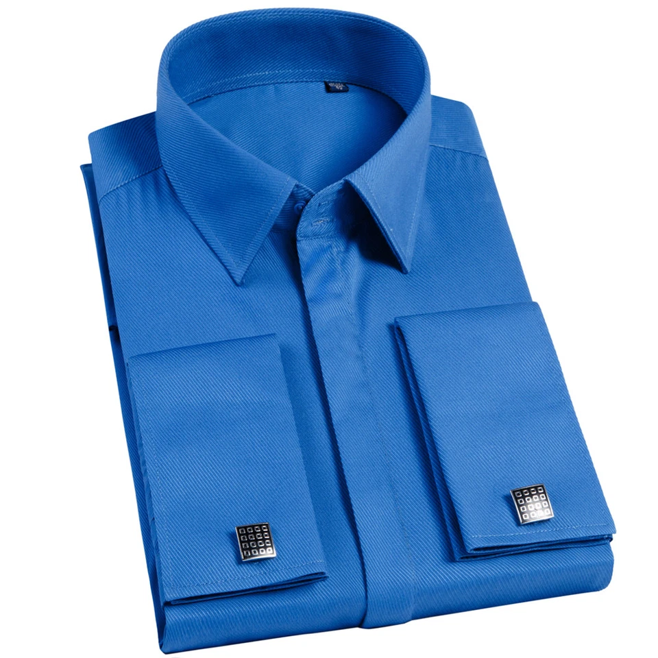 Mens Dress Shirts Long Sleeve French Cuff Formal Slim Business Camisas Shirts - Image 4 of 4