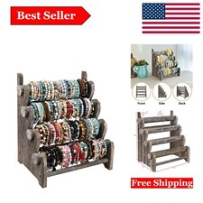 Rustic Wooden 4-Tier Jewelry  Bracelet Display Stand