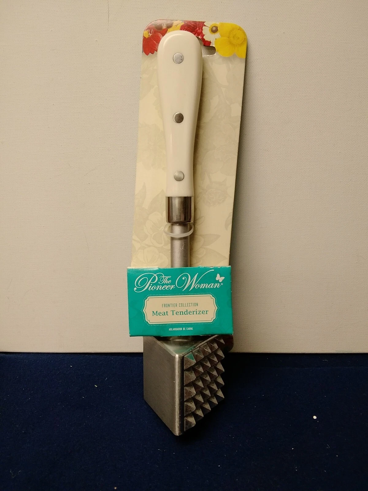 Pioneer Woman Cast Aluminum Meat Tenderizer with White Handle 11" Long 3 Sided