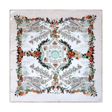 Castle Print 100% Mulberry Silk Wrap Shawl Bandanna Stole Square Scarf 43" Beige