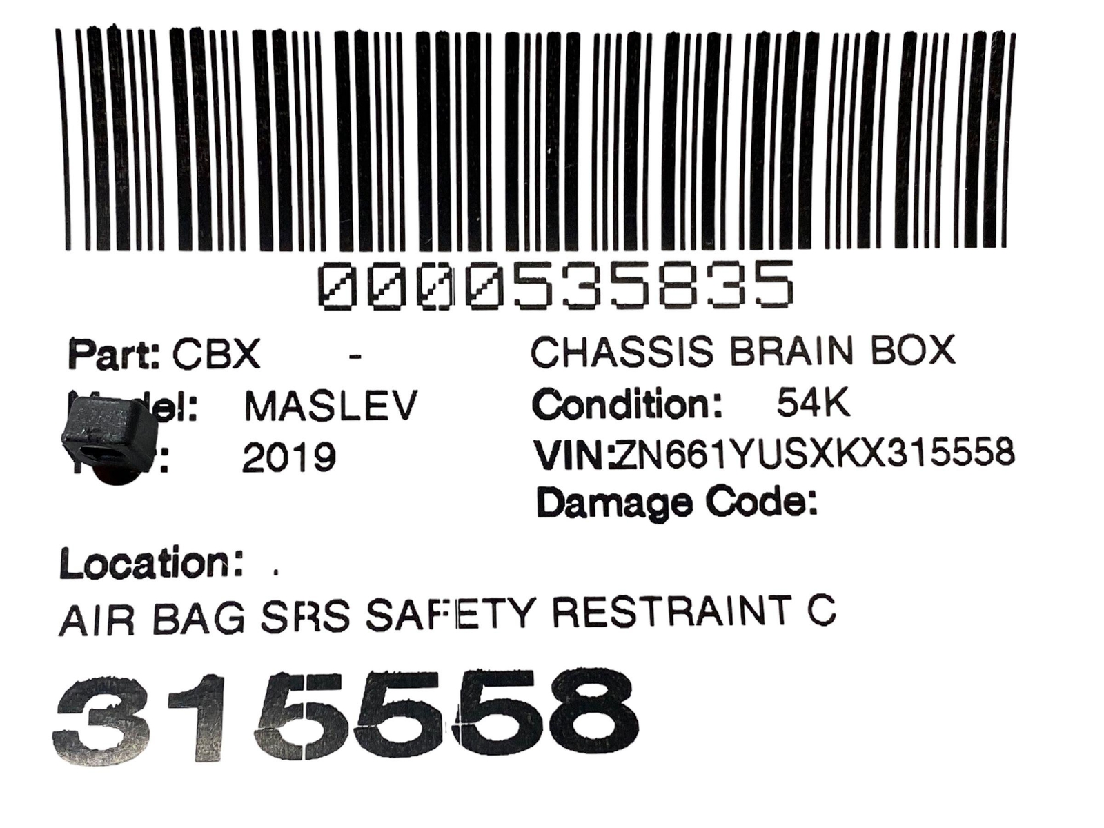 2017-2024 MASERATI LEVANTE AIR SRS BAG SAFETY RESTRAINT MODULE *NEEDS RESET*
