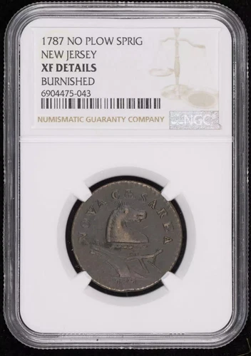 1787 Post Colonial Issues New Jersey Copper NGC XF Details BN No Plow Sprig
