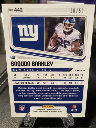 SAQUON BARKLEY - 2018 Panini Honors Score Gold Zone #10/50 - Picture 2 of 2
