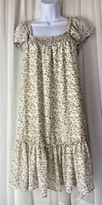 She & Sky Dress Womens Large Beige Patterned Lined Short Cap Sleeve Peasant Boho
