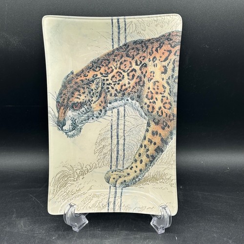 Pottery Barn Gold Cat Glass Tray / Plate / Platter Leopard Jaguar - Picture 7 of 7