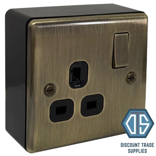 Antique Brass Switches & Sockets with 32mm Black Surface Pattress Back Box - Picture 7 of 23