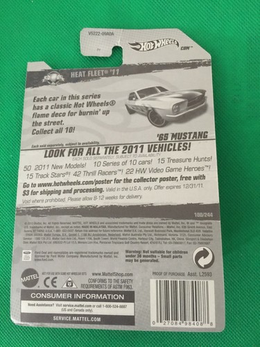 2011 Hot Wheels #100 Heat Fleet '65 MUSTANG Yellow Variant w/Black Flames 2 B142 - Picture 8 of 8