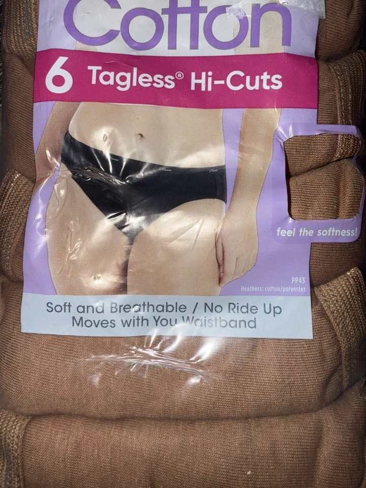 Hanes ~ 6 pares de bragas de algodón transpirables marrón de corte alto para mujer ~ 2XL/9 Foto 2 de 3