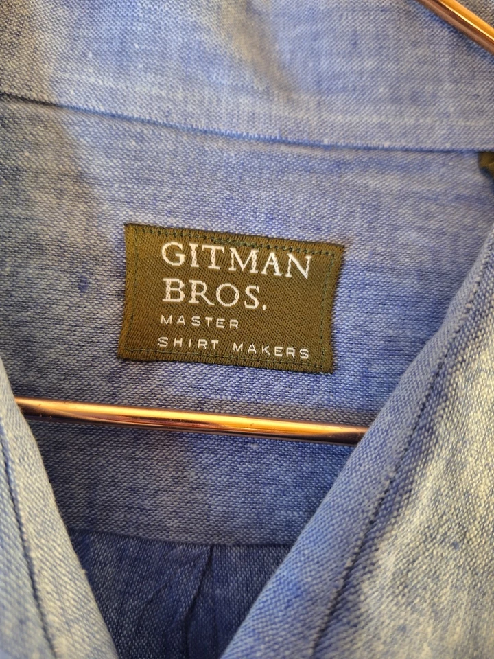 Vintage GITMAN BROS Shirt Men's XL Linen Blend Button Down Business Preppy USA - Image 3 of 4
