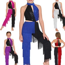 Kids Girls Dancewear Stage Bodysuit Cutout Back Jumpsuit Gymnastic Ballroom