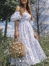 LoveShackFancy x Target Gemma Maxi Dress White Floral Puff Sleeve Smocked Size M