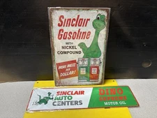 SINCLAIR DINO GASOLINE W/NICKLE COMPOUND 8”x12”+DINO SUPREME MOTOR OIL 4x16 NIP