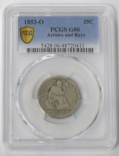 1853-O G-06 SEATED LIBERTY (25c) QUARTER - ARROWS & RAYS - SEE PICTURES