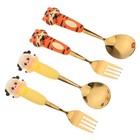 4Pcs Children's Tableware Set with Cartoon Fork and Spoon Stainless Steel Kids