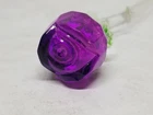 ART GLASS AMETHYST  PURPLE ROSE BUD GREEN LEAVES LONG STEM GLASS FLOWER 7 3/4"