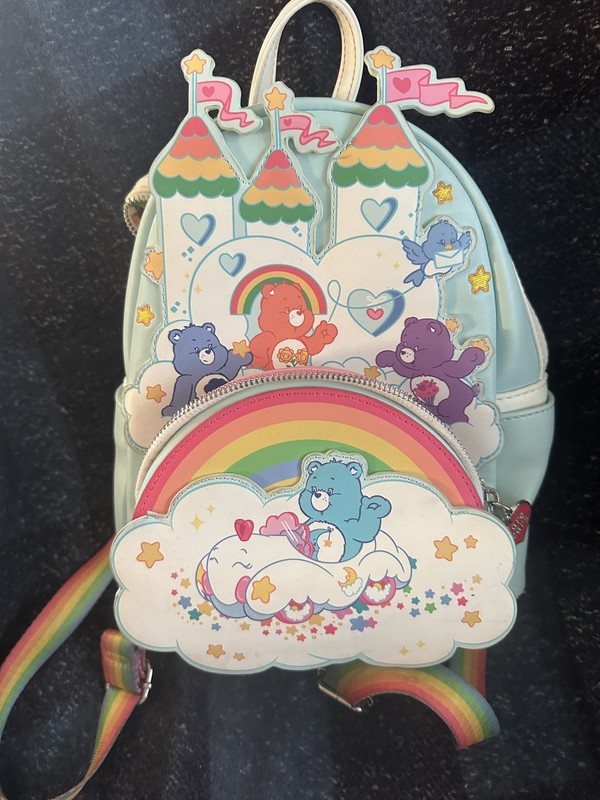 Loungefly Care Bears 40th Anniversary Mini Backpack Rainbow Clouds Faux Leather