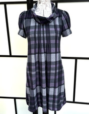 JH Purple Plaid Short Sleeve Flannel Cowl Neck Knee Length Sweater Dress P Small