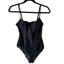 Free People Black Night Rhythm Corset Thong Bodysuit Size Medium